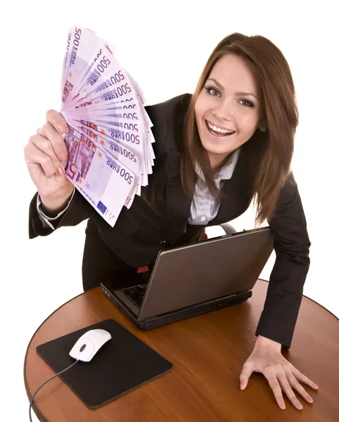 Mulheres de negócios com dinheiro e laptop . — Fotografia de Stock
