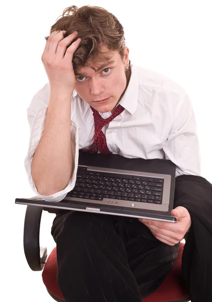 Businessman with laptop in crisis. — Stock Photo, Image