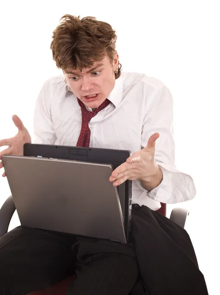 Homme d'affaires avec ordinateur portable en crise . — Photo