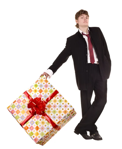 Uomo con caduta regalo scatola correre . — Foto Stock