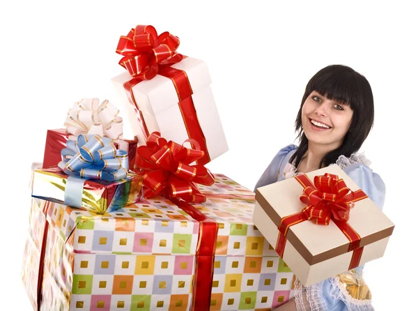 Красива дівчина з групою подарункової коробки . — стокове фото