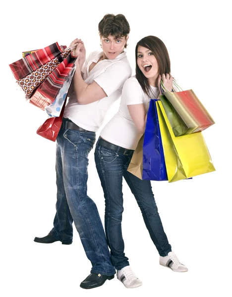 Couple in blue jeans shopping. — Stock Photo, Image
