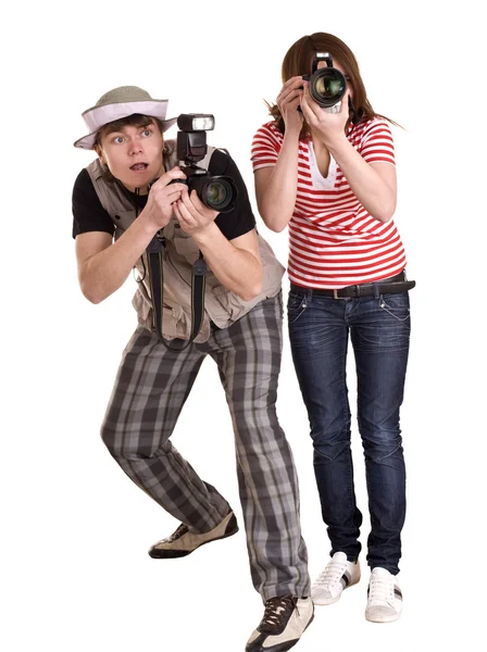 Fotograf grupp med digitalkamera. — Stockfoto