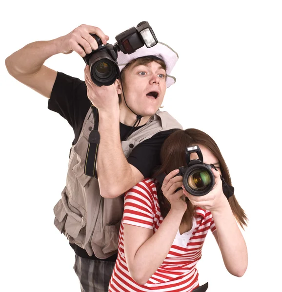 Grupo de fotógrafos com câmera digital . — Fotografia de Stock