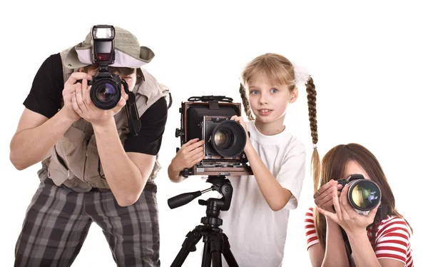Ευτυχισμένη οικογένεια με τρεις κάμερα. — Φωτογραφία Αρχείου