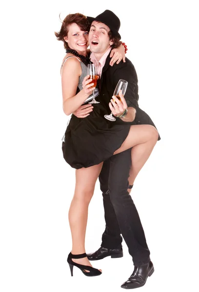 Ζευγάρι άνδρα και κοπέλας με χορό κρασί. — Φωτογραφία Αρχείου