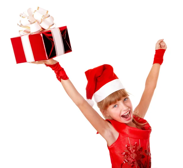 Mädchen im roten Kleid mit Geschenkbox — Stockfoto