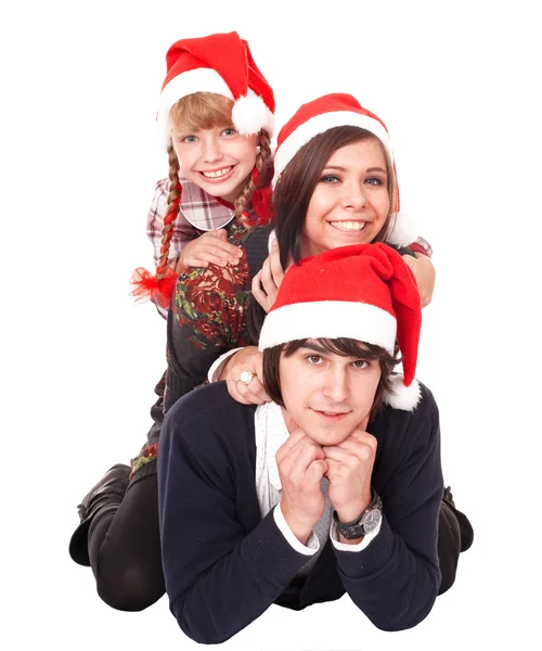 サンタ帽子で子供と一緒に幸せな家族. — ストック写真