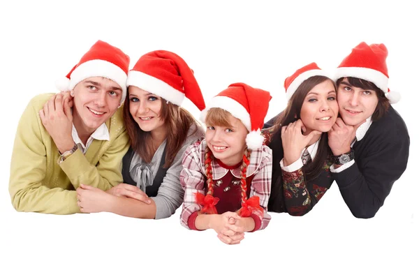 Šťastná rodina s dítětem v santa hat. — Stock fotografie