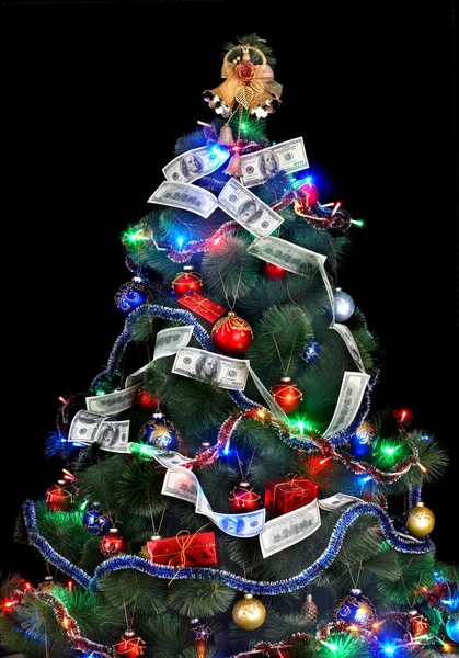 Christmas tree with money dollar — Stock Photo, Image
