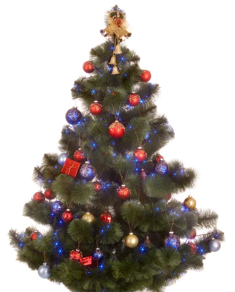 Kerstboom met licht en bal. — Stockfoto