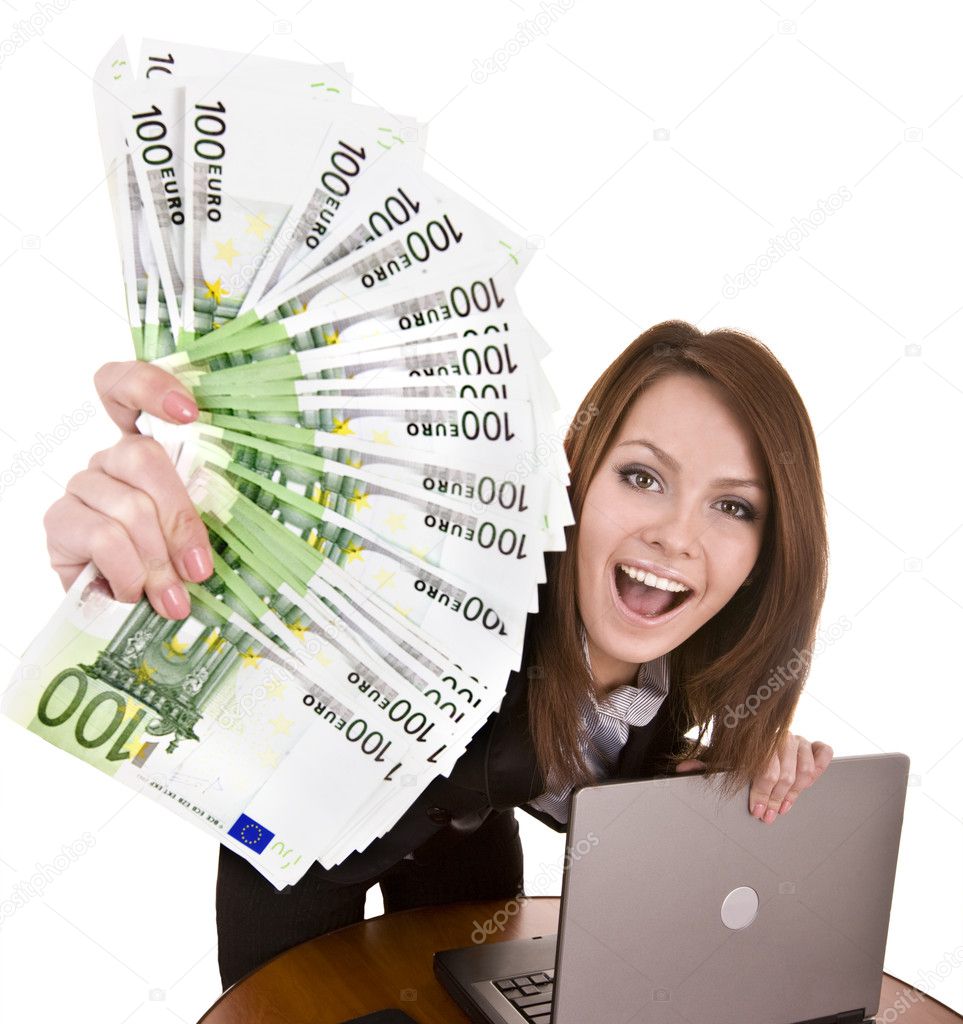 Businesswomen with money and laptop.