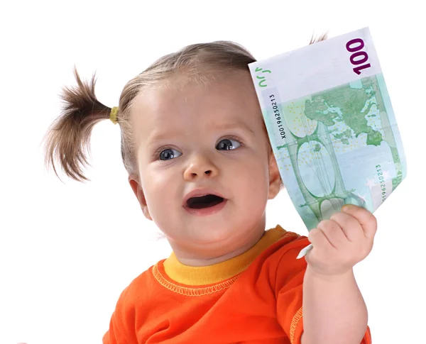 Bebé tomando euro . — Foto de Stock