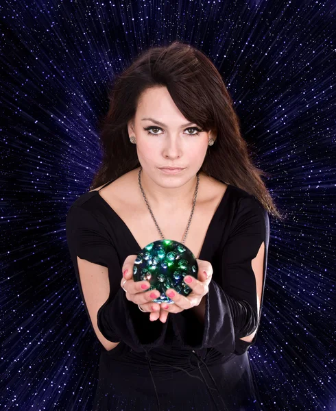 Girl with fortune telling ball — Stock Photo, Image