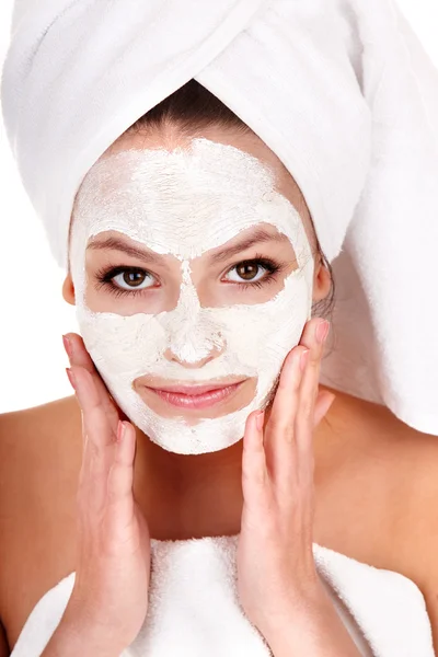 Cosmetician fazer máscara para menina. Facial . — Fotografia de Stock