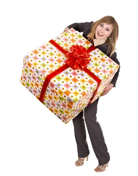 Bizneswoman z pudełkiem prezentów. — Zdjęcie stockowe