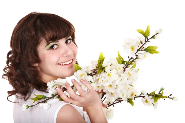 Mooi meisje met voorjaar bloem. — Stockfoto