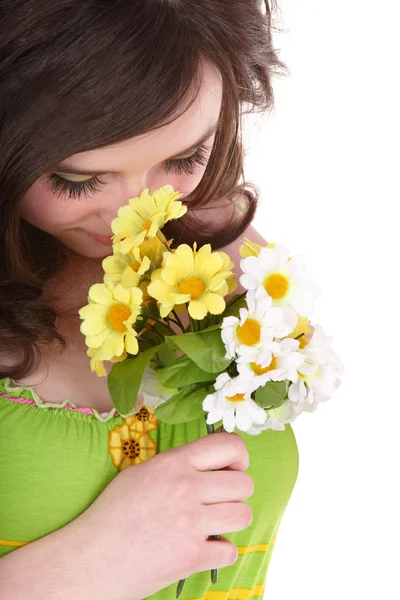 Beautiful girl with wild flower. — Stock Photo, Image