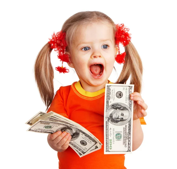 Para Doları banknot ile kız çocuk. — Stok fotoğraf