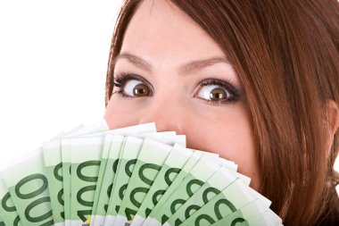 Woman with group of money. clipart