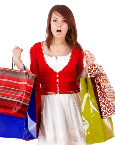 Wyrażenie dziewczyna z torbą na zakupy. — Zdjęcie stockowe