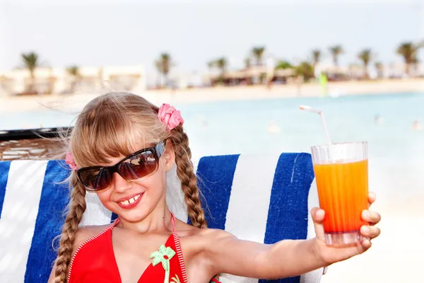 Child girl in sunglasses and red bikini — Stock Photo, Image