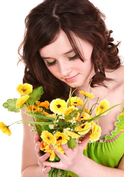 Schönes Mädchen mit wilder Blume. — Stockfoto