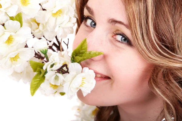 Beautiful girl with spring flower. Royalty Free Stock Images