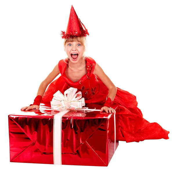 Birthday child girl in red dress — Stok fotoğraf