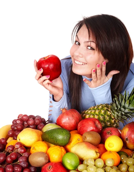 Girl with group of fruit and vegetables — Stock Photo, Image