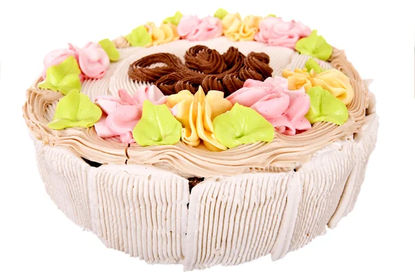 Cake with white cream and chocolate. — Stock Photo, Image