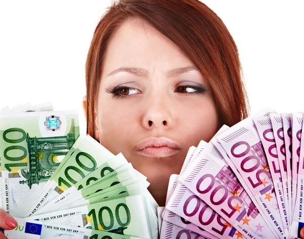 Mulheres jovens com grupo de dinheiro euro — Fotografia de Stock