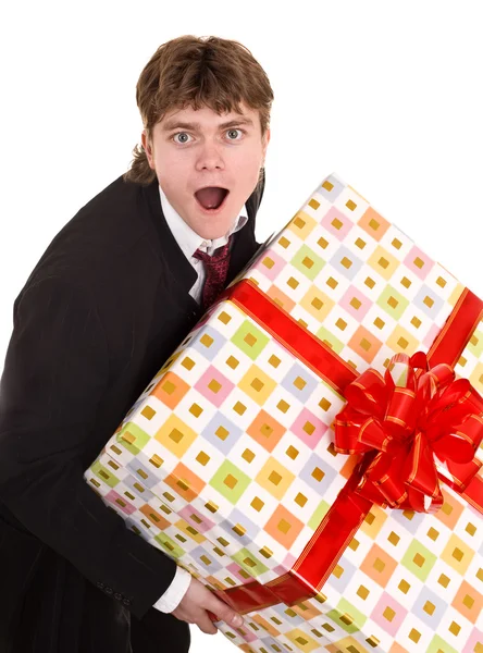 Man met grote geschenkverpakking. — Stockfoto