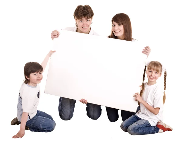 Famille heureuse avec bannière blanche . — Photo