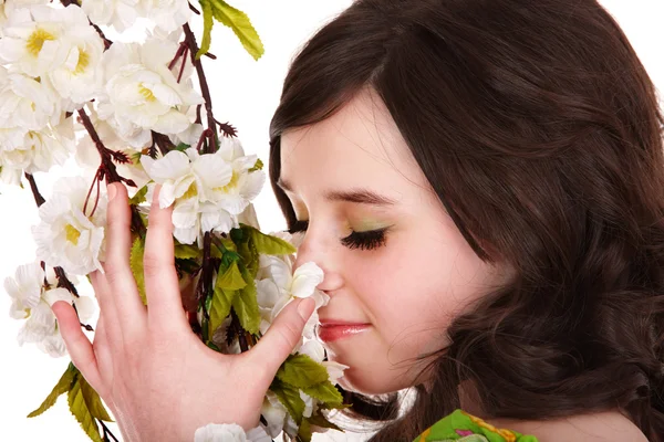 Beautiful girl with spring flower — Stock Photo, Image