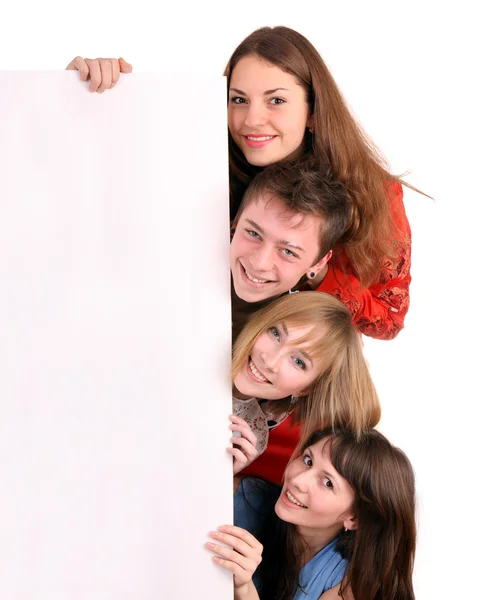 Banner and four young adult. Stock Photo
