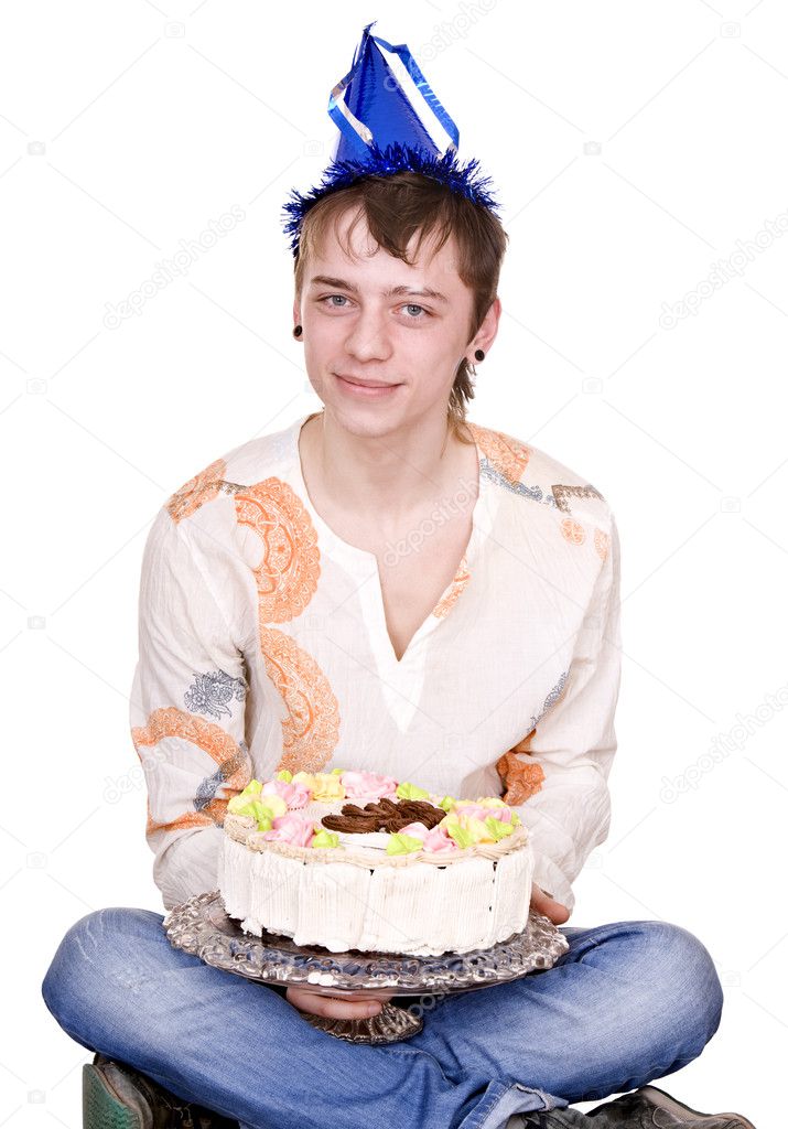 Homme Heureux Avec Gateau A L Anniversaire Image Libre De Droit Par Poznyakov C