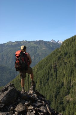 Backpacker at a lookout clipart