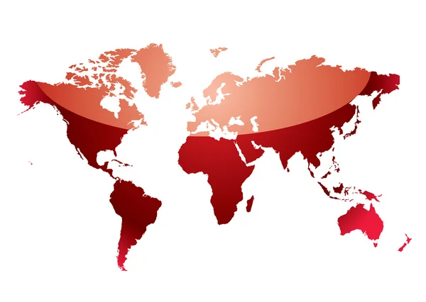 Mappa del mondo riflettono rosso — Vettoriale Stock
