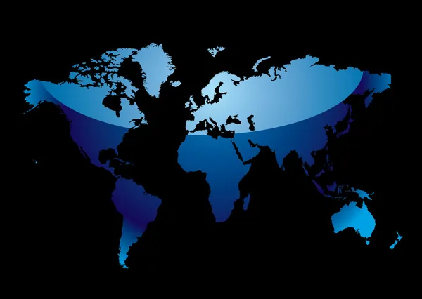 Carte du monde reflet bleu noir — Image vectorielle