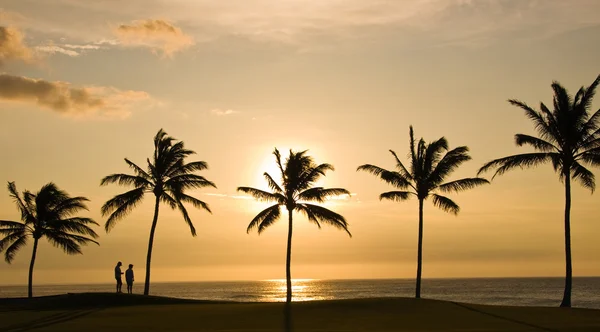 Pareja y puesta del sol de Hawaii — Foto de Stock