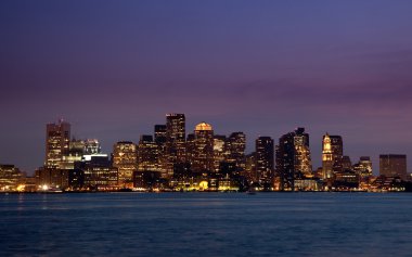 Panorama of Boston Skyline at night clipart