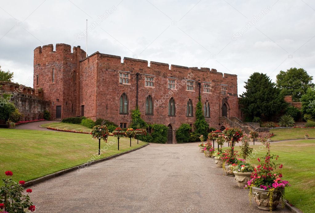 Shrewsbury Castle with floral driveway