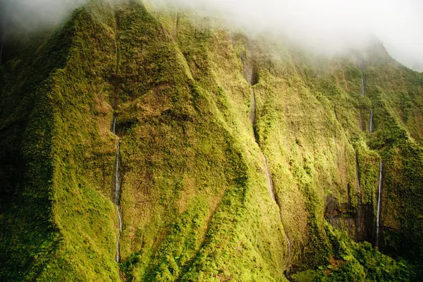 在雨中的考艾岛山 waialeale 瀑布 — 图库照片