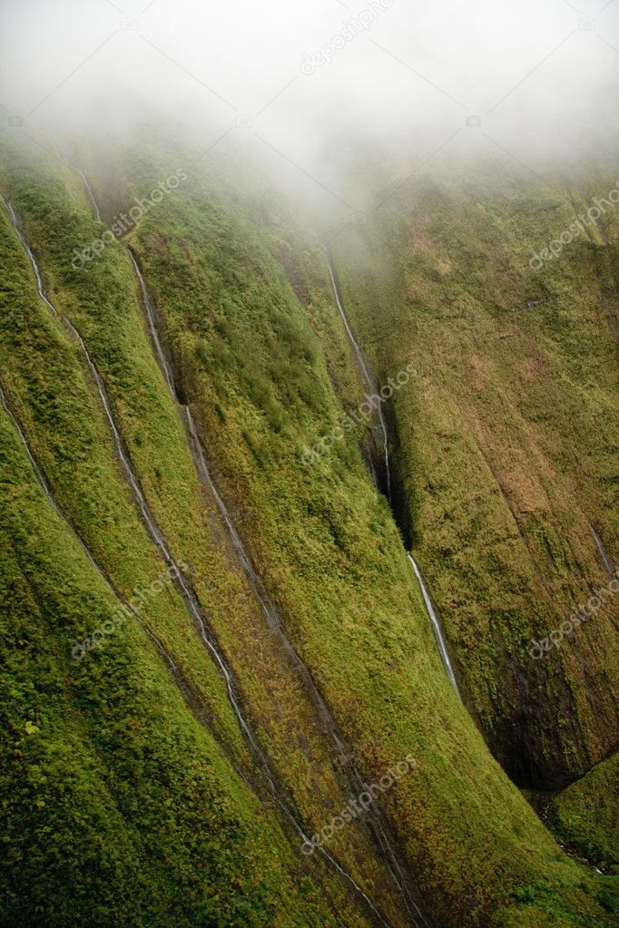 Multiple waterfalls on Kauai