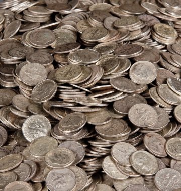 Pile of silver dime coins