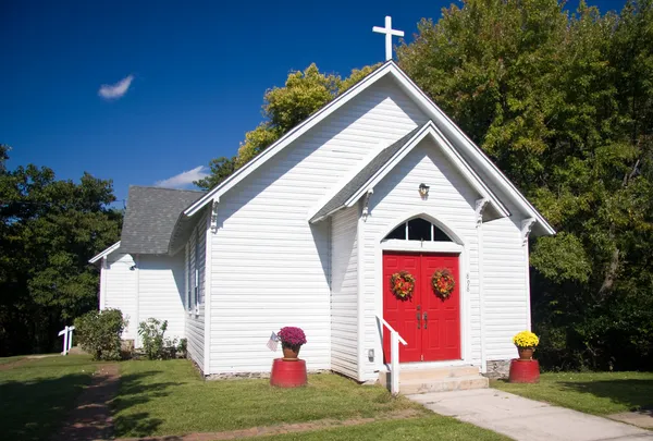 Close up of red church doors — Stock Photo, Image