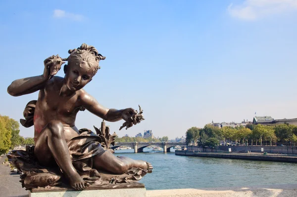 stock image Small child statue frames view of Seine
