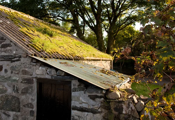 Oude boerderij bouwen met mos bedekt dak — Stockfoto