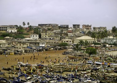 Beach and Market in Ghana clipart